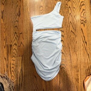 One-Shoulder Light Blue Cutout Dress